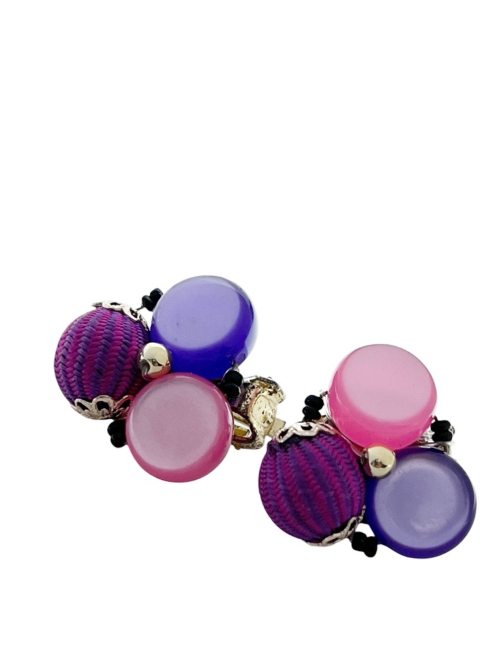 Vintage Mid-Century Japan Signed Pink & Purple Cluster Clip-On Earrings